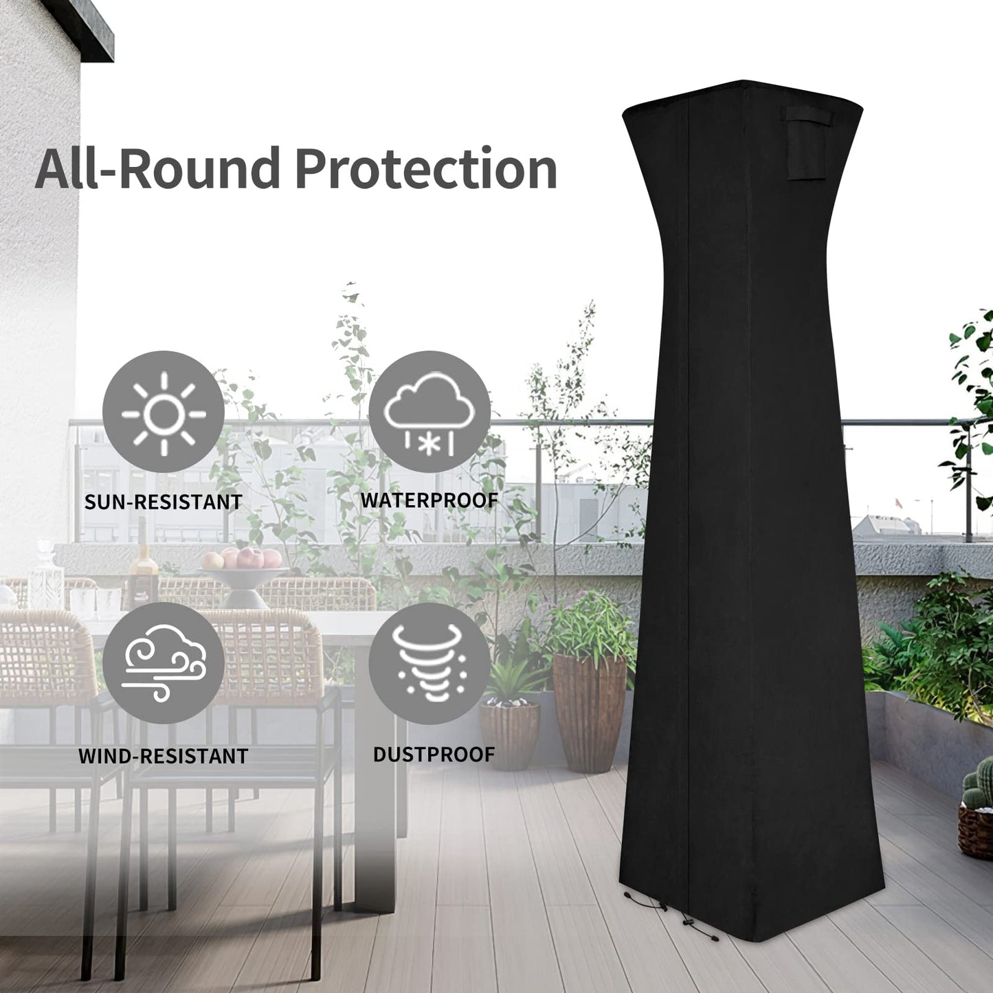 Easy-Going Pyramid Torch Patio Heater Cover, 90"H x 23"L x 23"W, Black