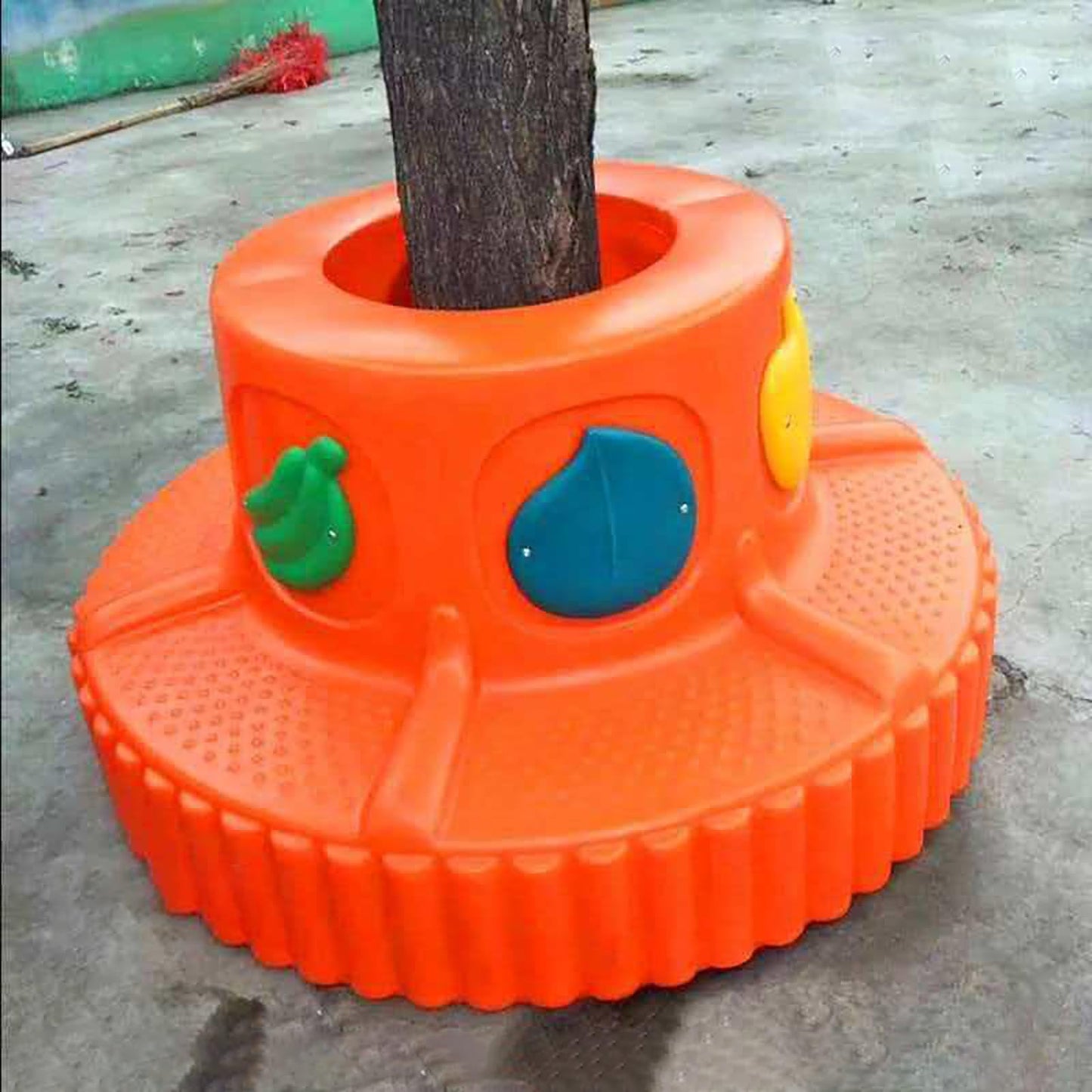 JOSOGO Modular Kids Outdoor Bench, Plastic Semicircle Tree Wrap Seating for Toddler Playground, Weather Resistant Circle Garden Stool for Daycare Preschool Backyard