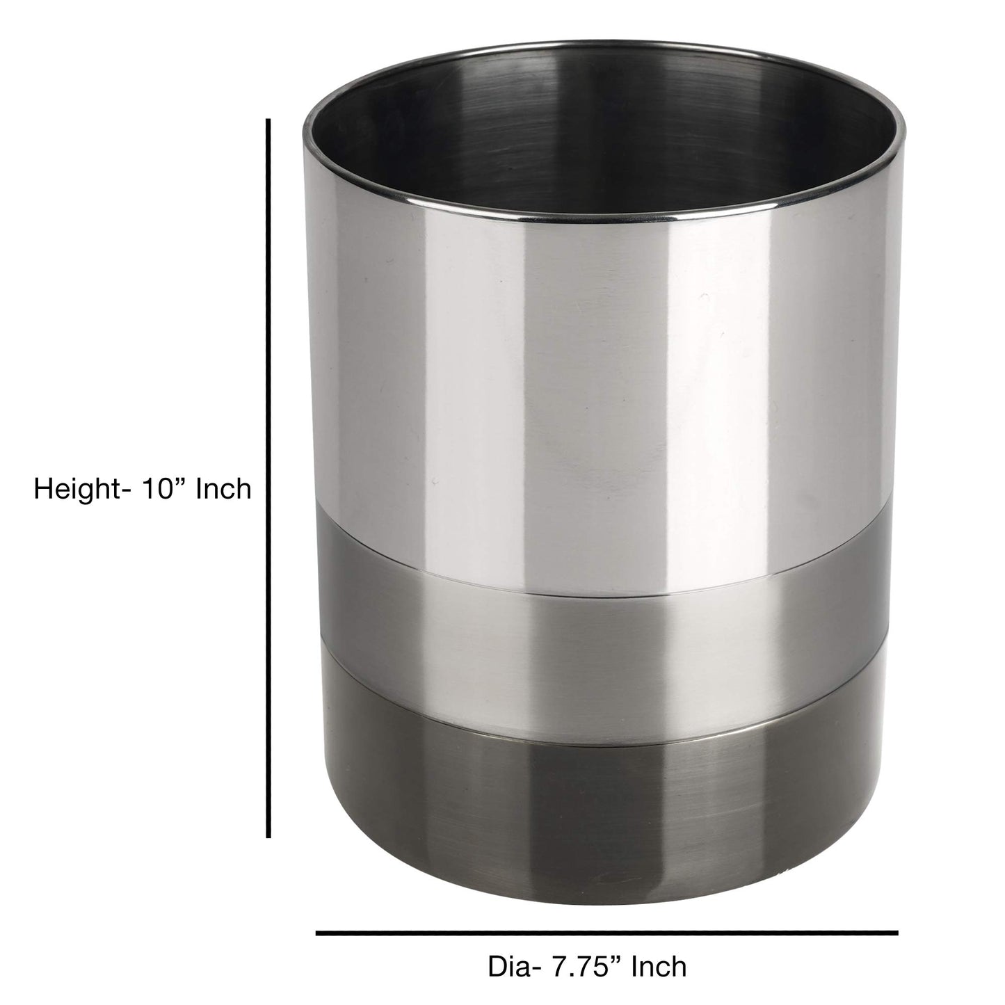 nu steel Triune Bath Accessory Set Vanity Countertop, 7 Piece Luxury Ensemble - Cotton Swab, soap Dish, Toothbrush Holder, Tumbler, soap Pump, Waste Basket, Tissue Box - Shiny, Brushed & Black Nickel
