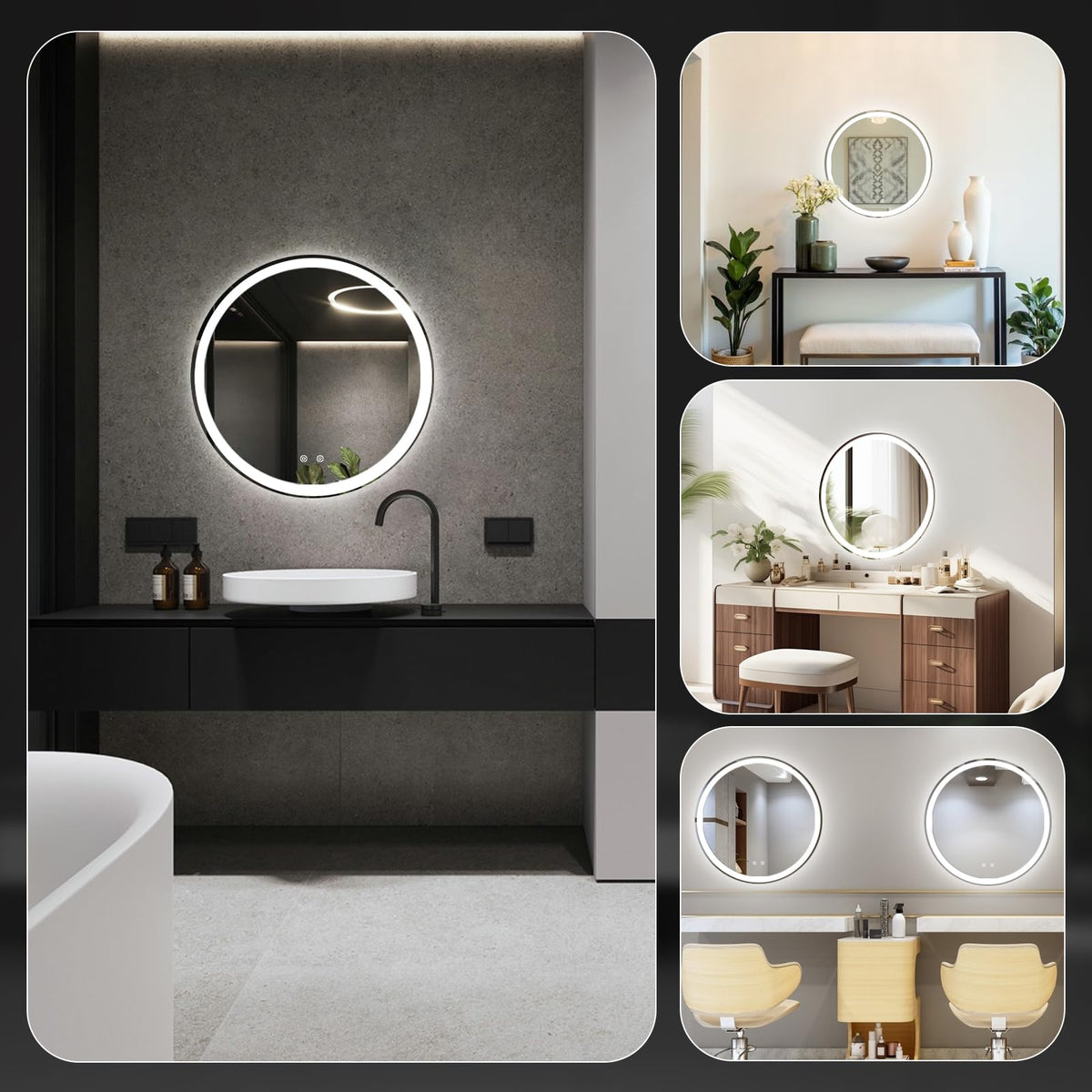 DUMOS 28 Inch Round LED Bathroom Mirror with Lights, Circle Vanity Mirror
