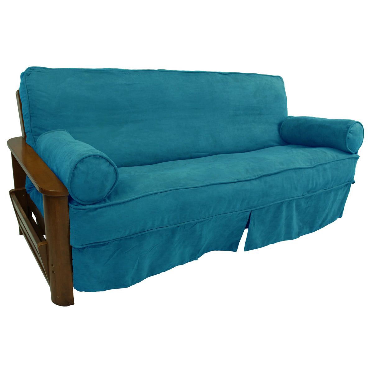 Blazing Needles Solid Microsuede Double Corded 8" to 9" Futon Slipcover Set with 2 Bolster Pillows (Set of 3), Full, Aqua Blue