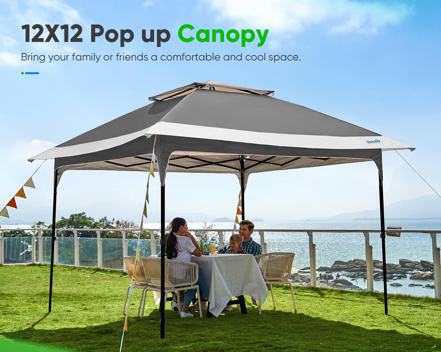 Quictent 12'x12' Pop up Gazebo Canopy Tent, One Person Set up Portable Instant Folding Shelter, Outdoor Canopy Tent with Extra Shade for Backyard, Patio, Party