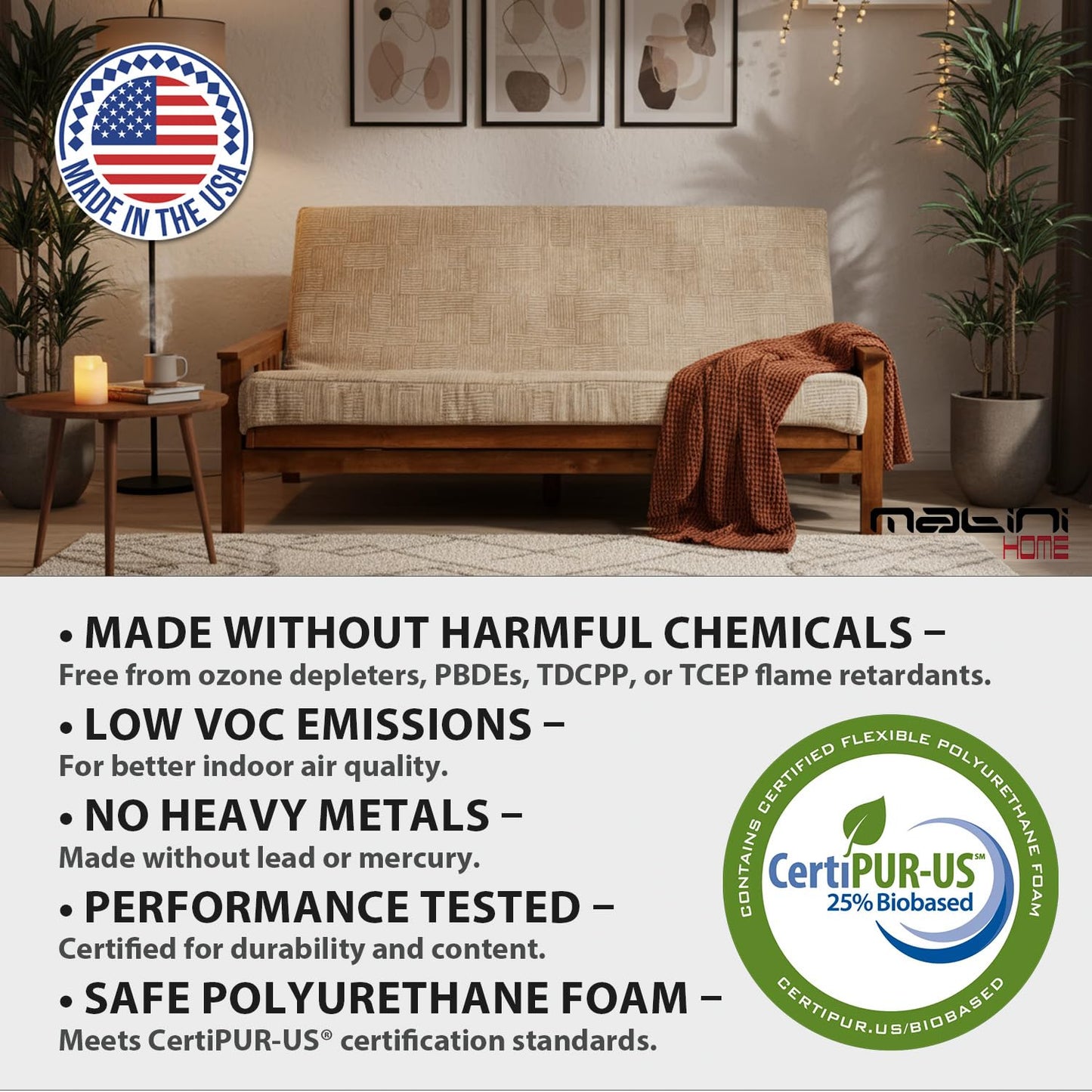 Matini Home Memory Foam Futon Mattress, Foldout Couch Futon Mattress - 54x80 Full XL (Driftwood) - Comfortable and Heavy Duty Sofa Bed, Thick Corded Cushion for All (Frame NOT Included)