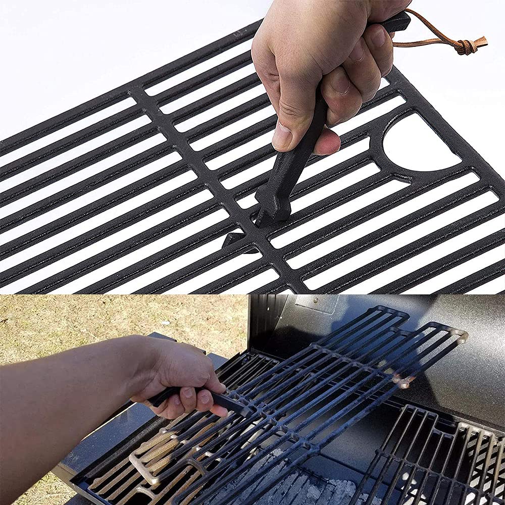 AJinTeby Grill Grate Lifter Cast Iron Universal Cooking Grid Lifter for Most Charcoal, Gas Grills,Compatible with BGE Grills, Fits Kamado Grills, Cast Iron Grate Lifter