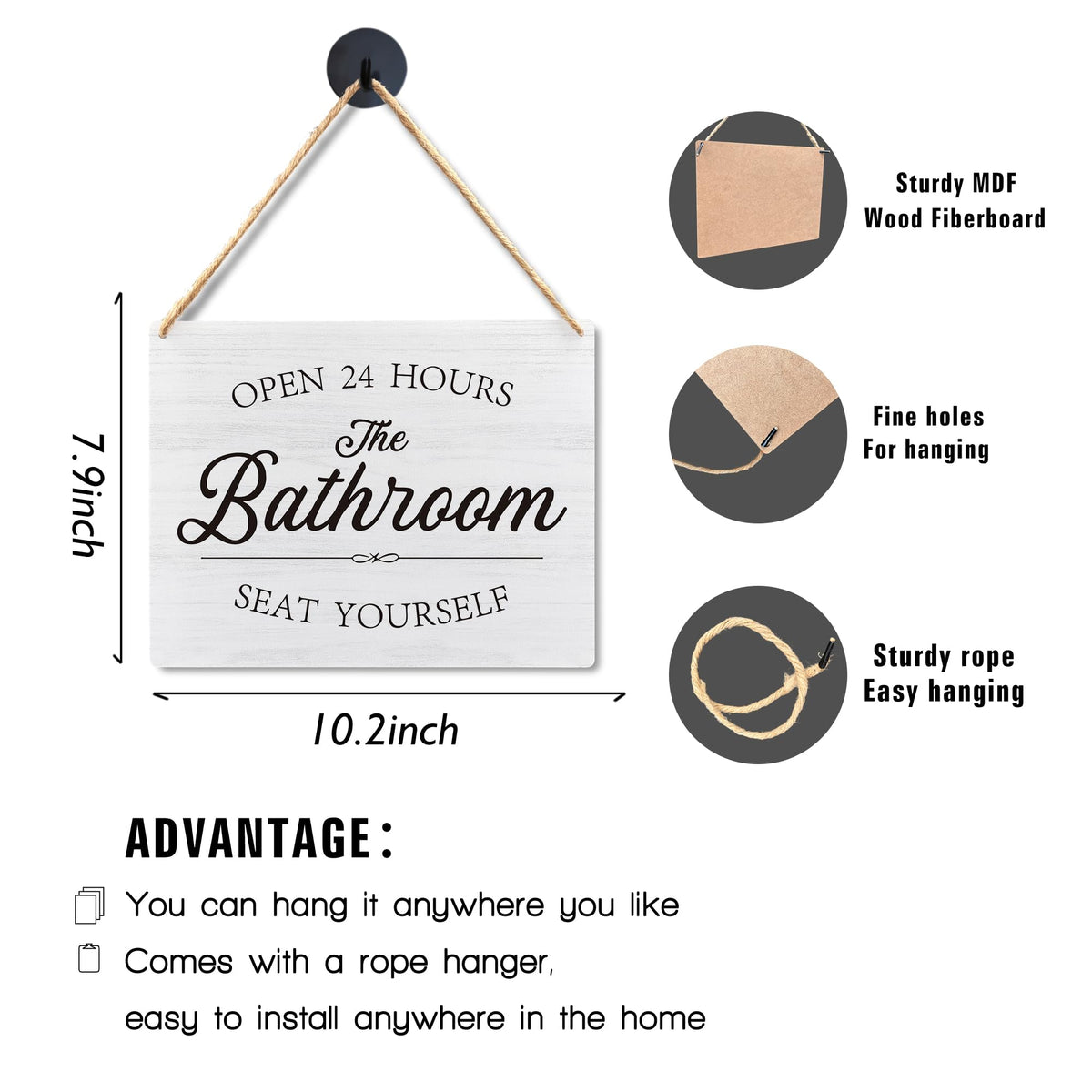 Lacosu Wall Pediments Please Seat Yourself Bathroom Sign,Funny Bathroom Hanging Sign for Restroom Wall Decor,10x8 Inches