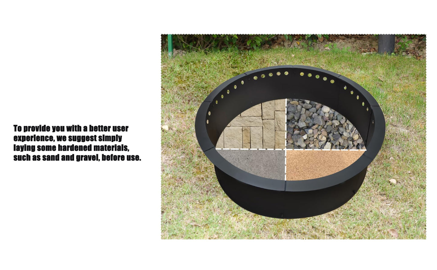 SoulMate Outdoor 35-Inch Outer/31-Inch Inner Fire Pit Ring Smokeless,Duty Solid Metal Steel Round Firepit Rim Insert for DIY Fire Pits, Outdoor Above or In-Ground, Camping Garden Patio Backyard.