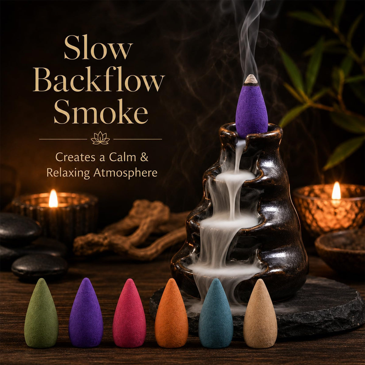 Sukh Backflow Incense Cones - 108 PCS Waterfall Incense Cones