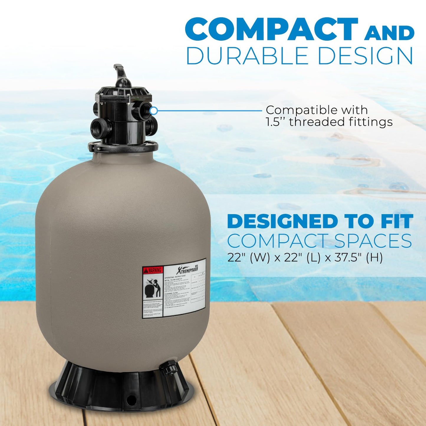 XtremepowerUS 22" Sand Filter Swimming Pool Sand Filter for Inground/Above Ground Filter Media System Top-Mount Up to 37,200 Gallons with Stand