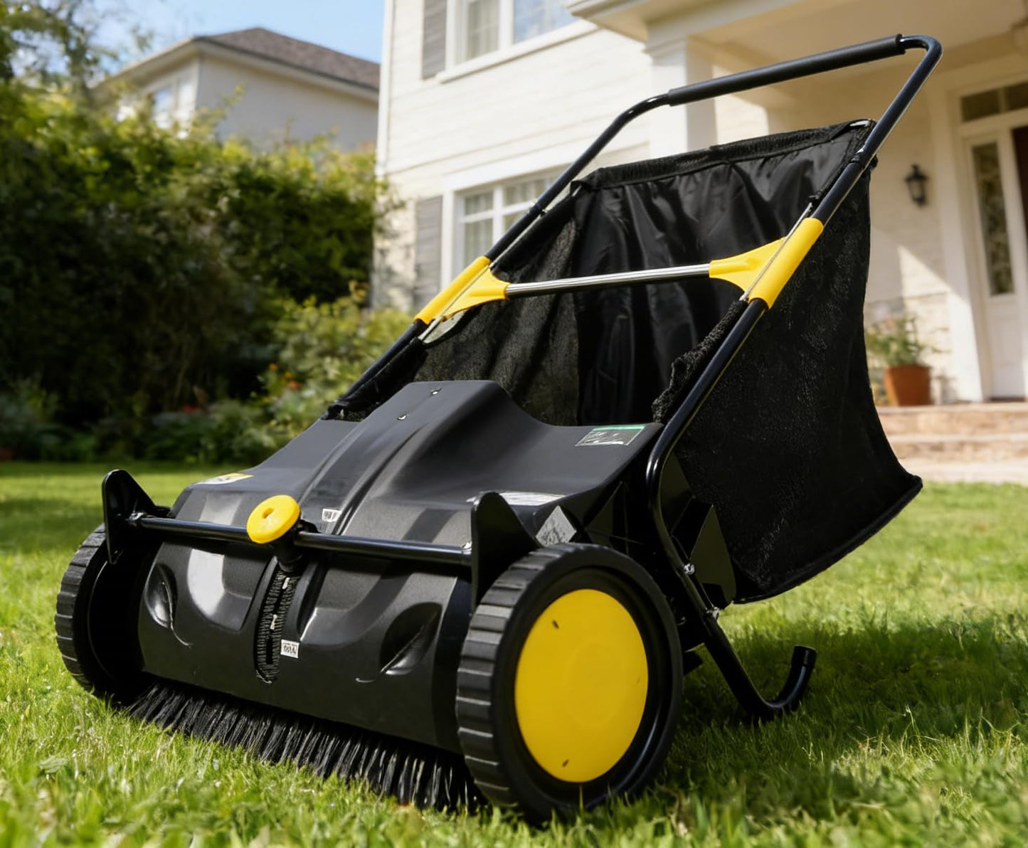 21 Inch Hand Push Lawn Sweeper, Leaf & Grass Collector with Adjustable Brush Height, Pickup Sweeper for Yard Leaf Picker Upper, Large 3.5 Cu. Ft Hopper Bag Capacity, Easy Assembly (21 inch)