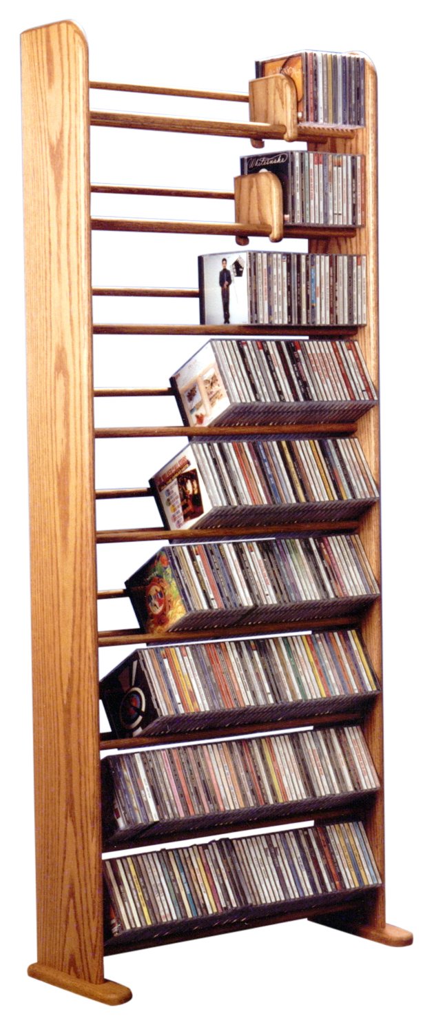 Wood Shed HILL 01 Series Dowel Style CD Storage Rack - 901 CD Rack - 61.25" Real Oak Wood Storage Shelf - 9 Shelves - 504 CD Capacity - Honey Oak Finish