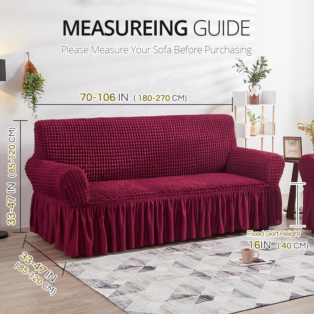 NICEEC Sofa Cover Wine Red Couch Cover Stretch Sofa Slipcovers with Skirt