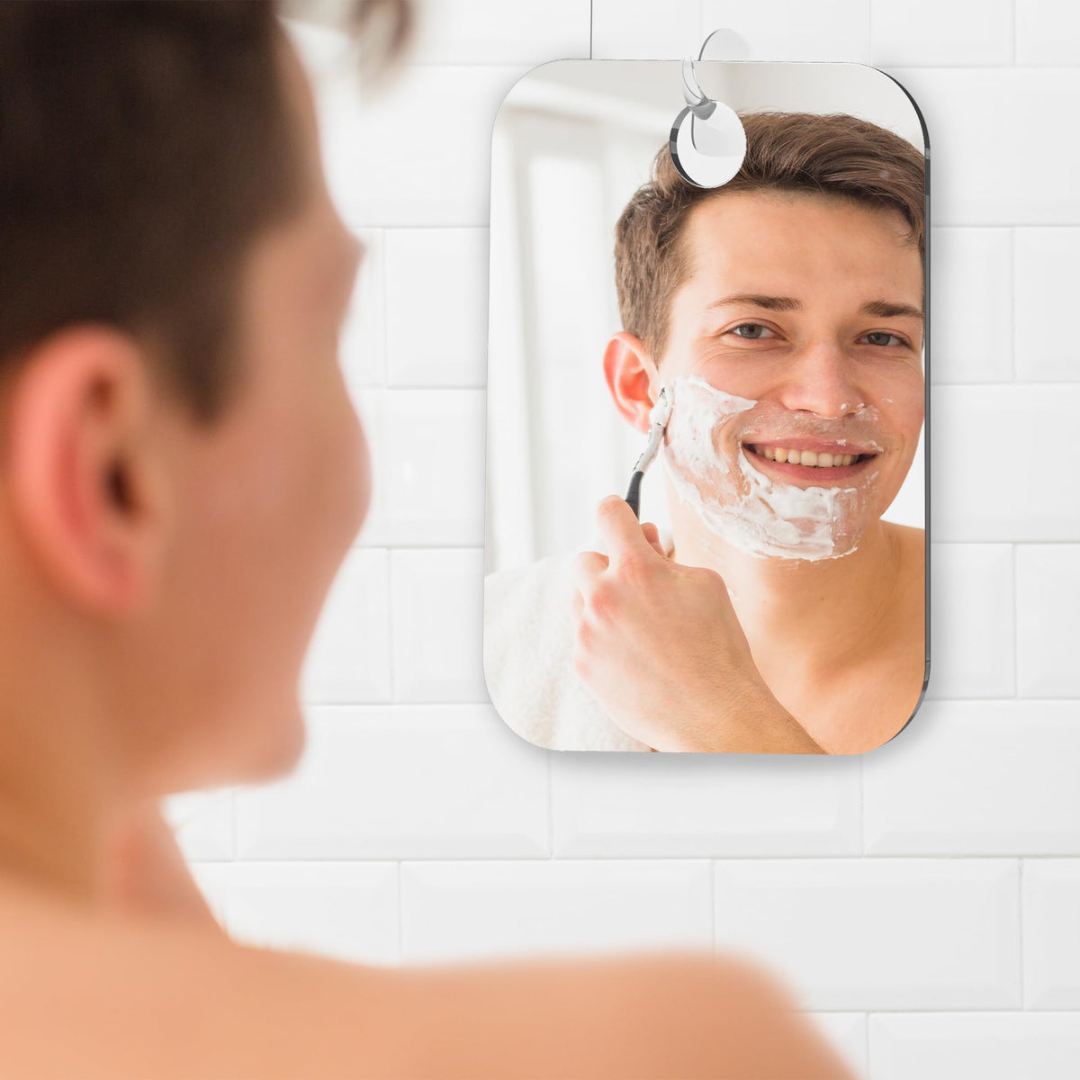 HONEYBULL Fogless Shower Mirror for Shaving, No Drill Mount, Compact 6x8in