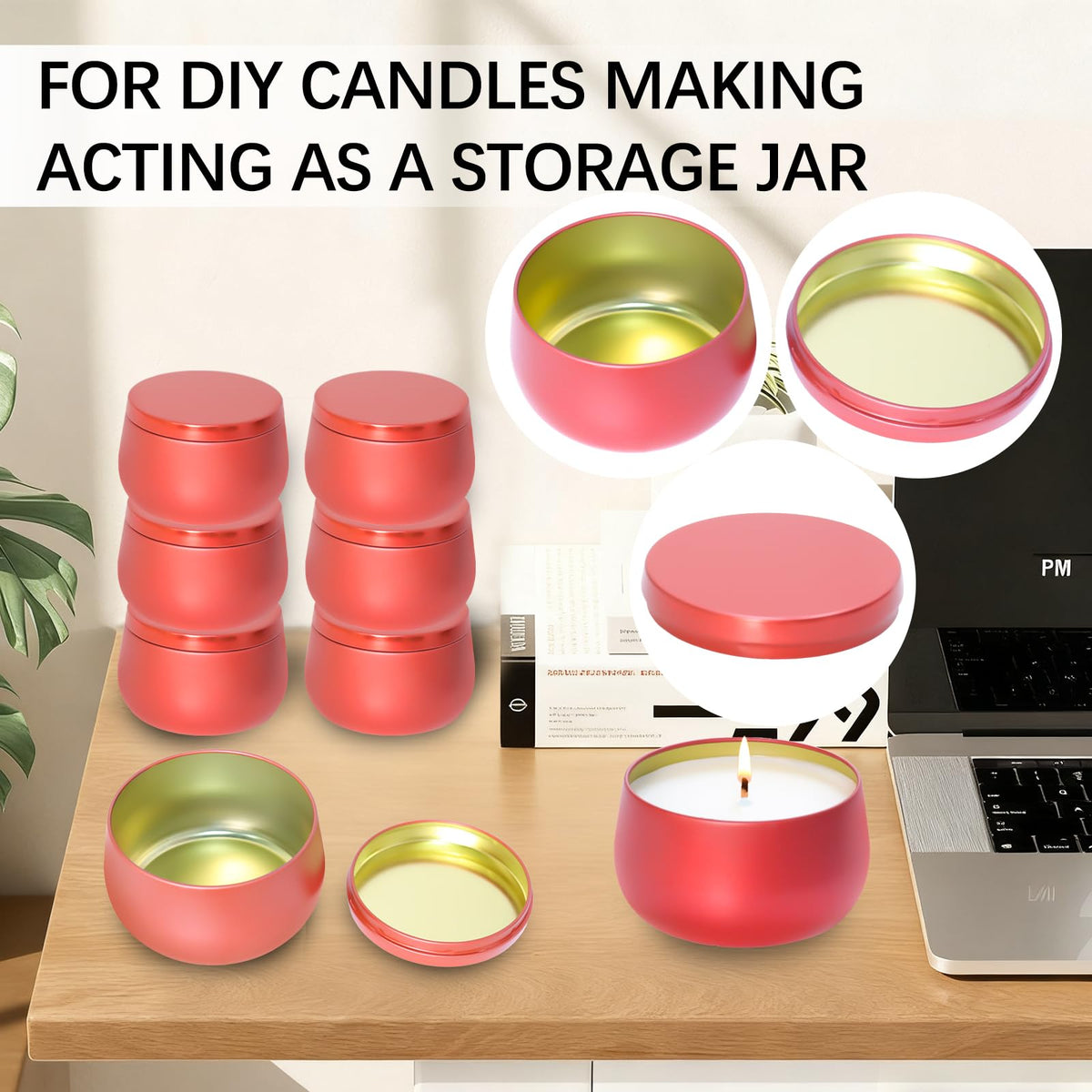 HOMAMAMOON 24 Pack 8oz Dark Red Candle Tins for Making Candles - Bulk Metal Candle Containers with Lids. Empty Round Candle Jars for DIY & Travel.