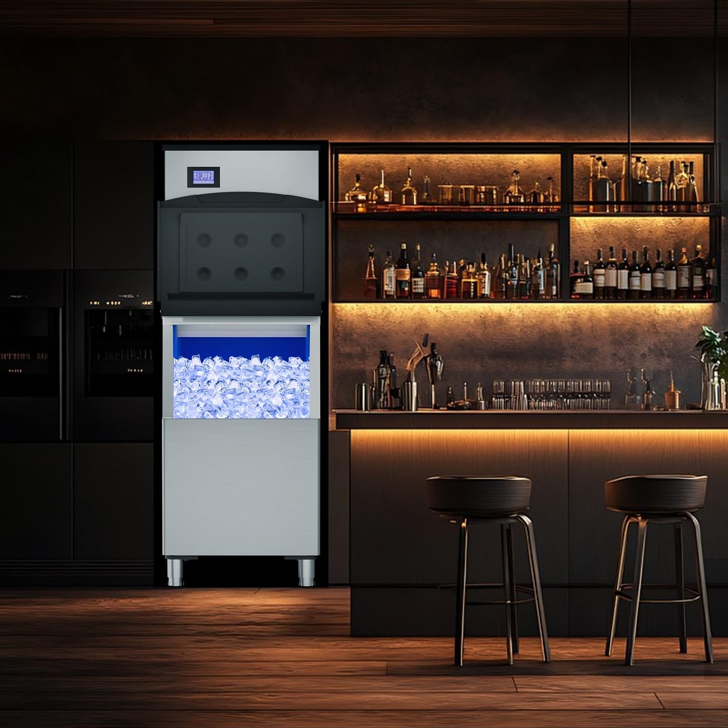 Bibrsa Commercial Ice Maker Machine 480LBS/24H, 360LBS Storage Bin, Ice Ready in 8-15 Mins, Self-Cleaning Mode, Freestanding Ice Maker, Stainless Steel Industrial Ice Machine for Restaurant/Bar/Cafe