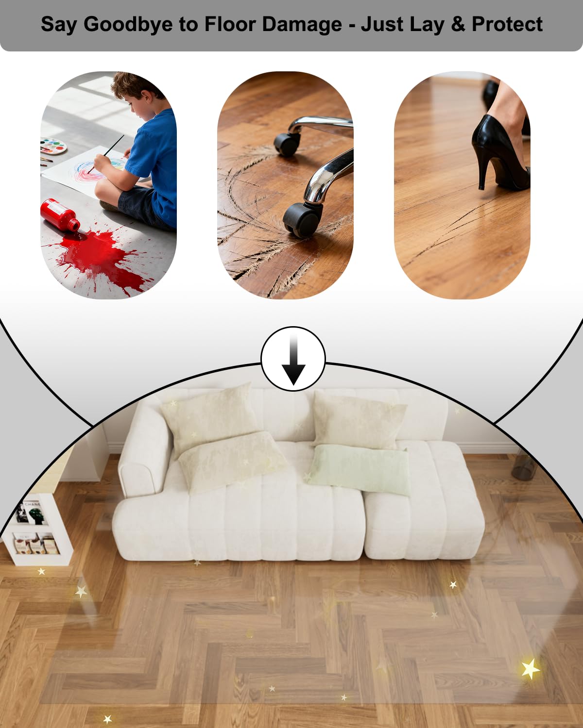ใ16 Anti-Slip Stickers Includedใ3'ร5' Clear Rug Protector Mat, Waterproof Vinyl Rugs for The Floor, Wipeable Vinyl Floor Mat for Under High Chair , Non Slip Clear Floors Protector for High Traffic