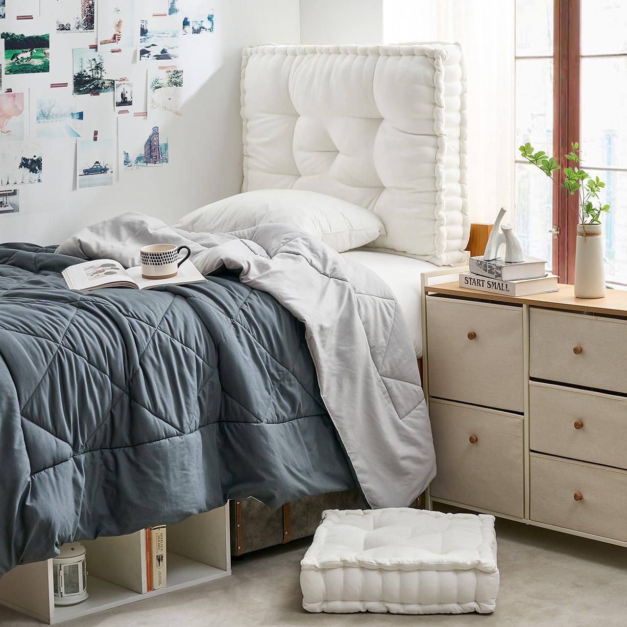 DormCo Rainha - Classic Tufted College Headboard - White