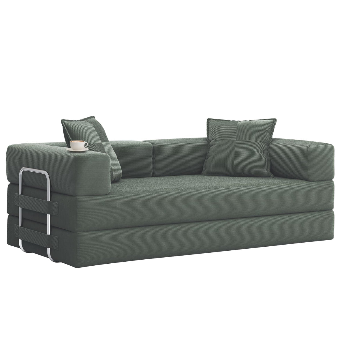 78" 5-in-1 Convertible Futon Sofa Bed, Boneless Corduroy, Green