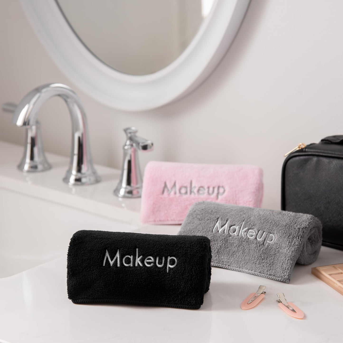 Arkwright Makeup Remover Fingertip Towels 6 Pack - Microfiber Coral Fleece Face Towels, Ultra Soft Reusable Washcloths, Gentle Facial Cleansing for Waterproof Makeup, 11 x 17, Black
