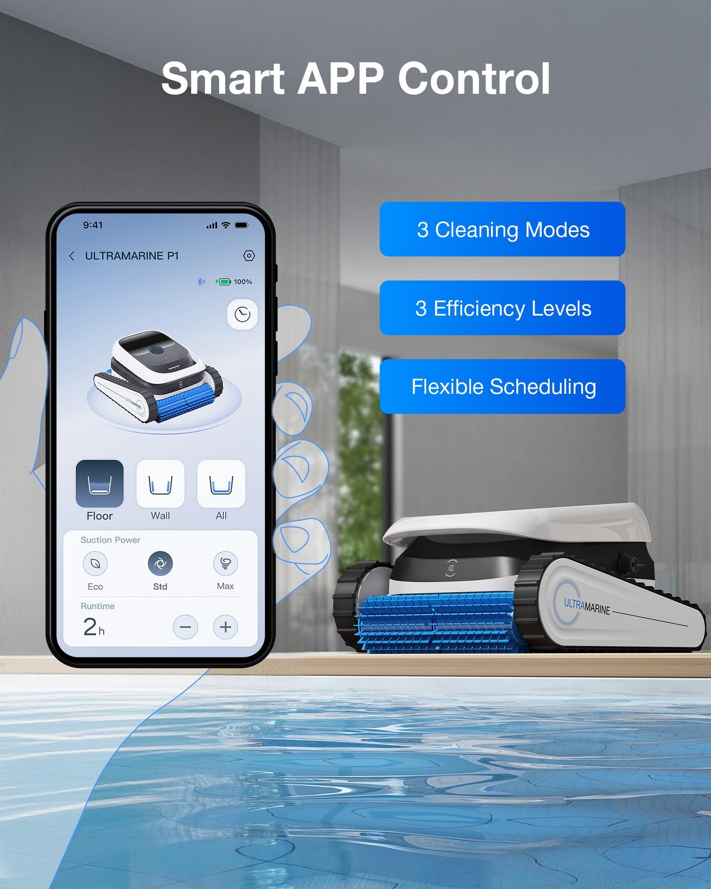 ECOVACS Ultramarine P1 Cordless Robotic Pool Vacuum for Inground & Above Ground Pools, 180 Min Runtime, Smart Navigation, App Control Pool Vacuum for Floor, Wall & Slope, Cleaning Up to 1937 sq ft