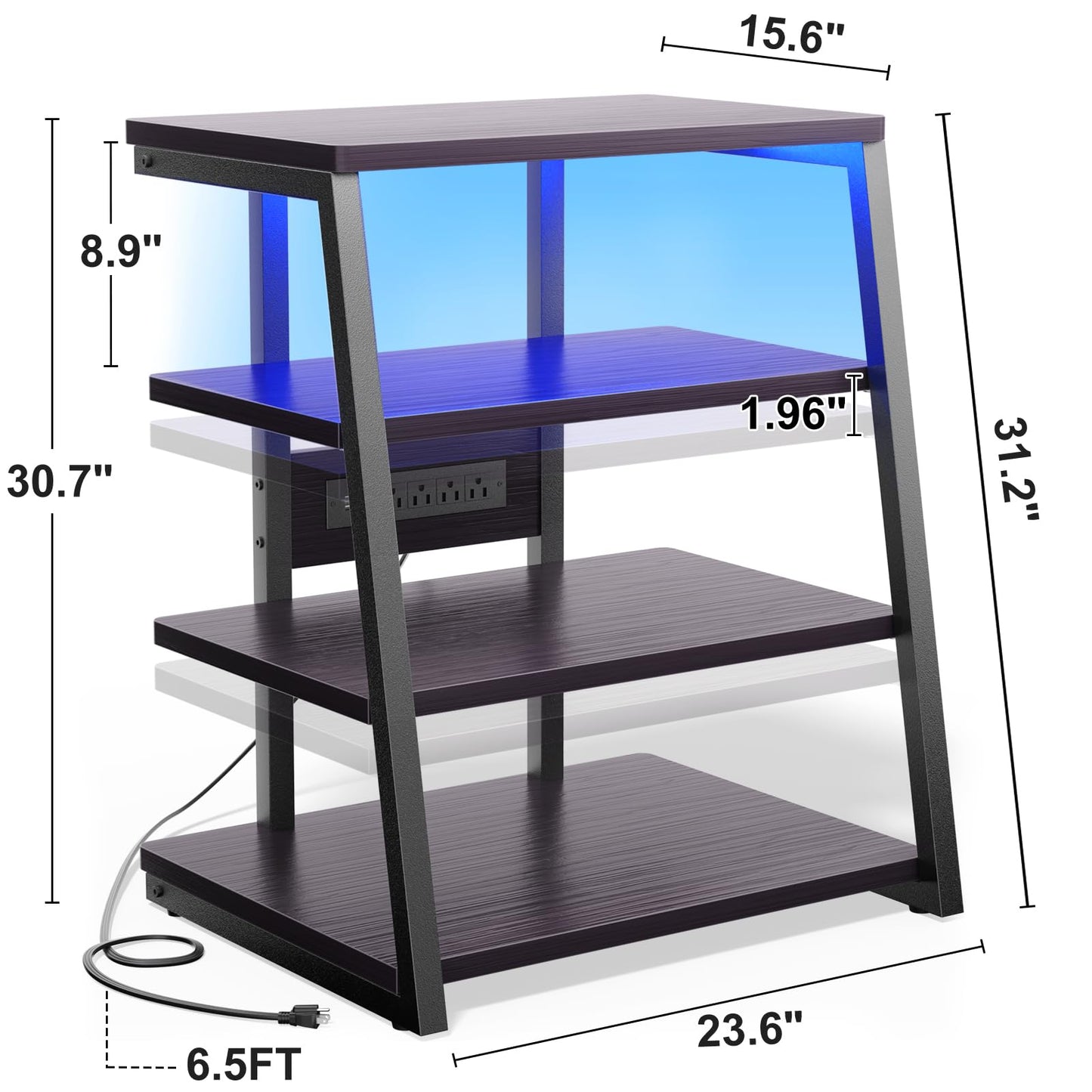 Besiost AV Media Stand with Outlets, Media Console with LED Lights, Stereo Racks and Stands with Storage Shelves, Media Audio Tower Cabinet, Black Enoby