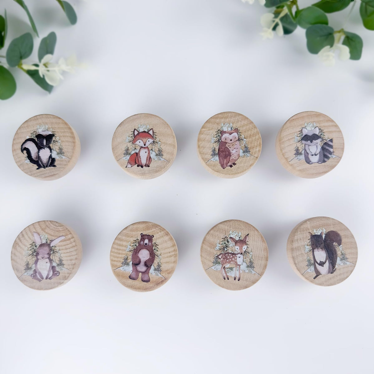 Lasyman 8Pack1.8 Natural Wood Nursery Dresser Cabinet Furniture Knobs Wooden Animal Cabinet Kids Cute Drawer Pulls