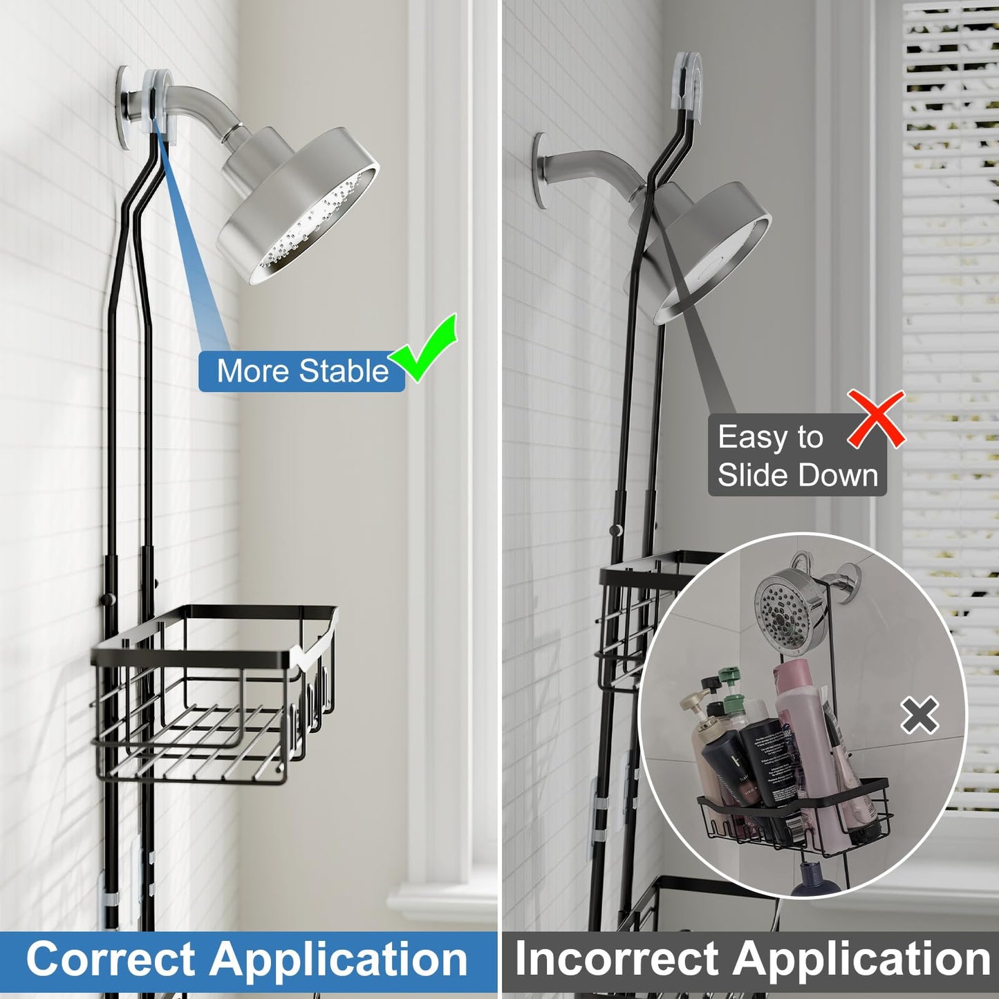 Joqixon Upgraded Extended Length Shower Organizer with Hooks, Rustproof Shampoo Soap Holder, Large Hanging Bathroom Caddy