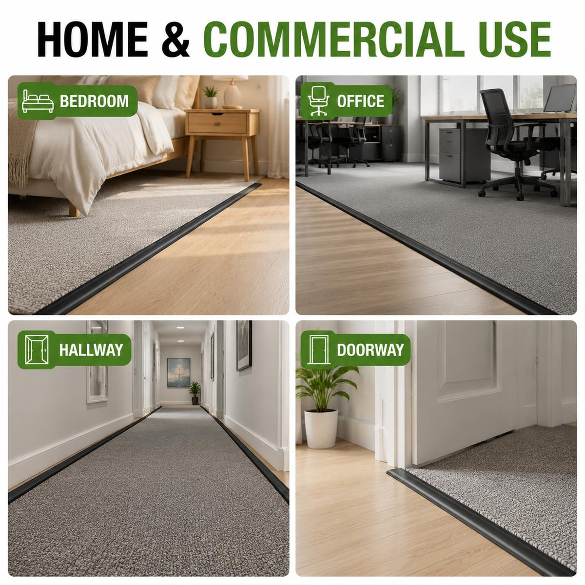 20FT Carpet Edge Binding Trim, Black Self-Adhesive Rug Edge Protector