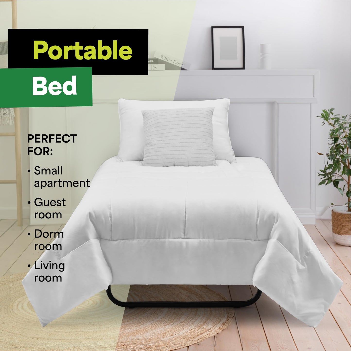 EconoHome Folding Bed with Mattress - 75x31 Cot Size Frame - Portable Rollaway Guest Bed with 5-inch Memory Foam Mattress - Space-Saving Foldable Design for Easy Storage