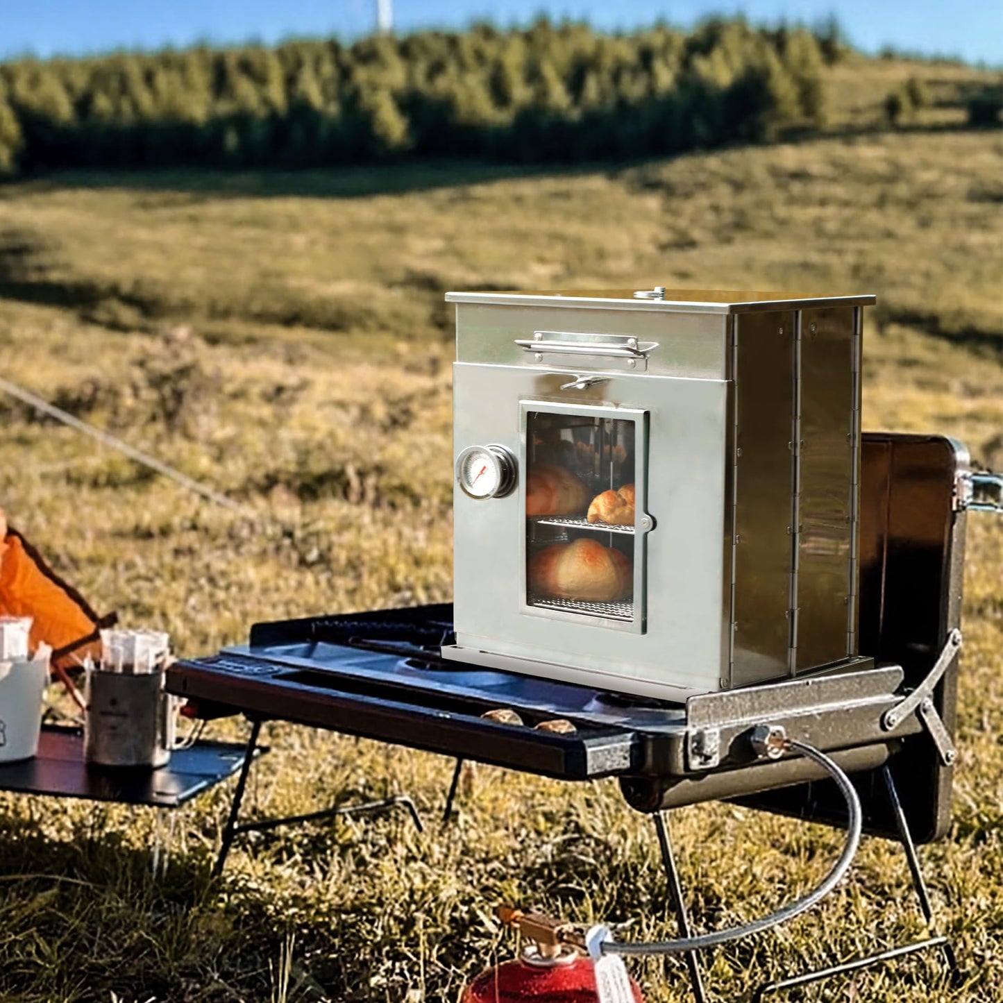 REDCAMP 14"H Foldable Camping Oven with 2 Tier Grill, Stainless Steel Portable Camping Stove for Baking Cinnamon Rolls, Breads and Muffins with Wood Burning Fire,Propane Stoves,Campers,Baking BBQ