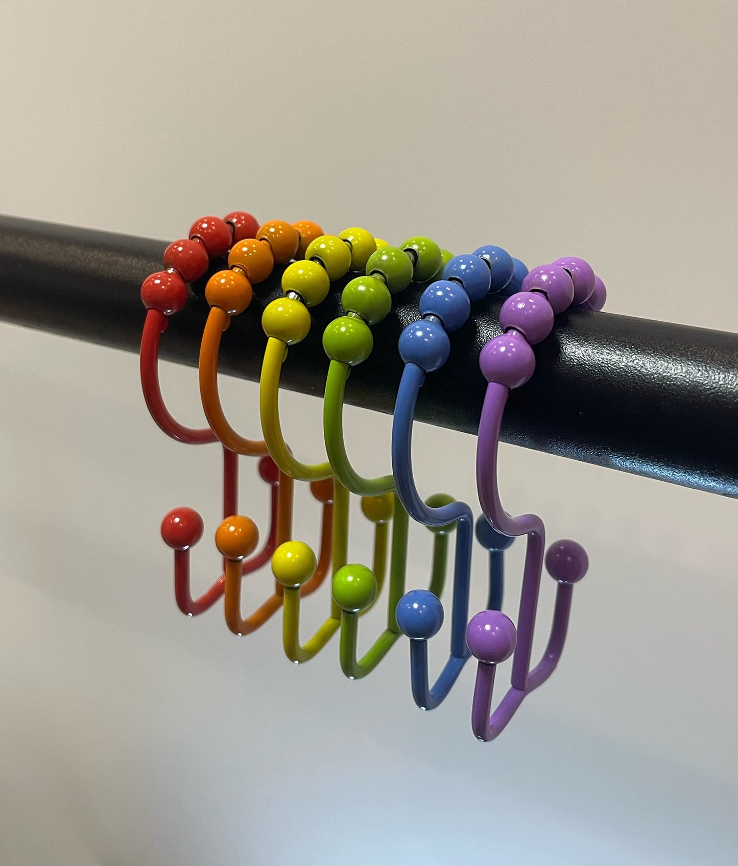 Qazvmlp Shower Curtain Hooks,304 Stainless Steel Shower Rings for Bathroom,Double Glide Shower Hooks for Bathroom Shower Curtain Rods Curtains,Set of 12 Hooks,Rainbow Color(Style A )
