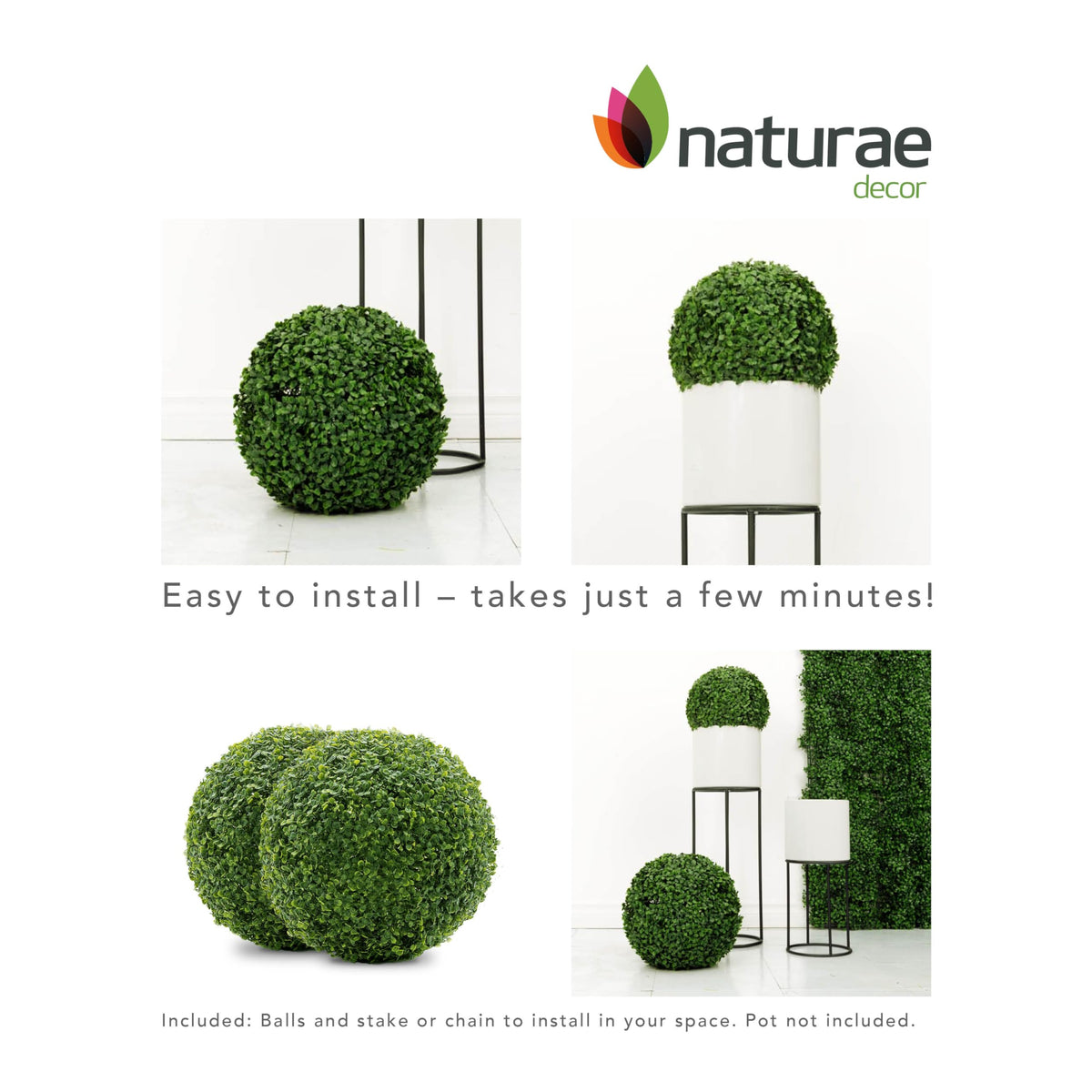 Naturae Decor Artificial Topiary Ball - Boxwood Decorative Balls - High Density and Natural Looking- 11 in. Pack of 2