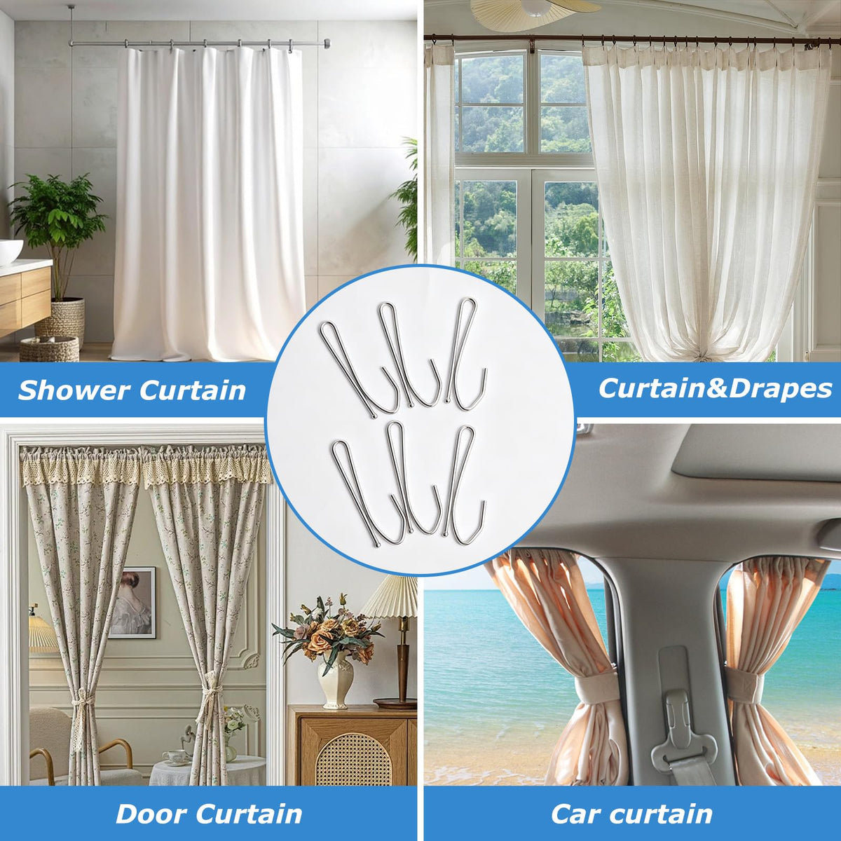 60 Pcs Metal Curtain Hooks for Drapes, Heavy Duty 2.68in Drapery Hooks Pinch Pleat for Window, Door, Shower, Living Room, RV