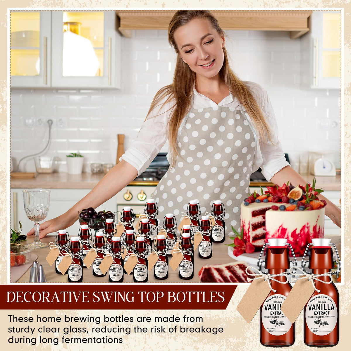 Vesici 12 Sets Amber Swing Top Glass Bottles Vanilla Extract, 8 oz