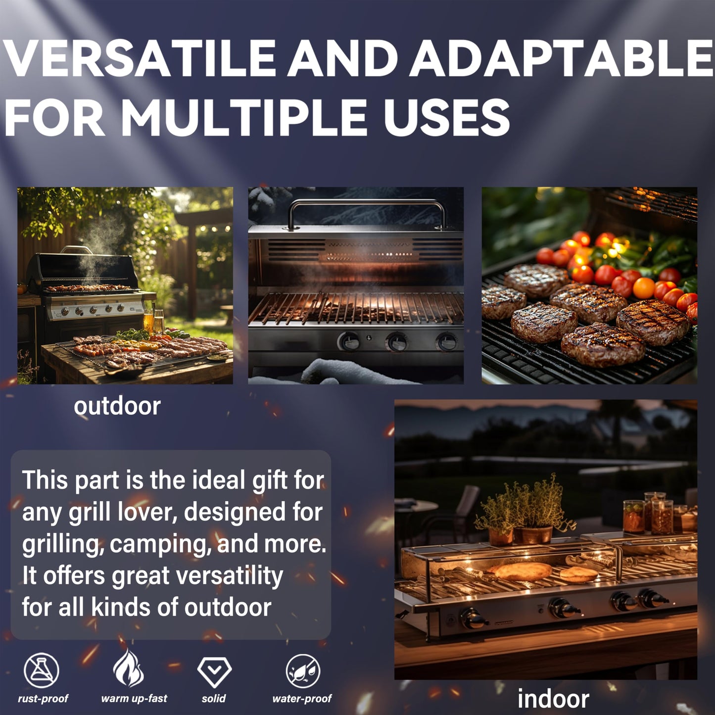 4 PC 304 Heavy Duty Cast Stainless Steel BBQ Premium Gas Grill Burners Replacements Parts for Bull,Cal,Flame,Blaze,Turbo,Beefeater,Lion,Thermos,CharBroil,Jenn Air,Nexgrill,Aussie, Bakers Chefs,etc.
