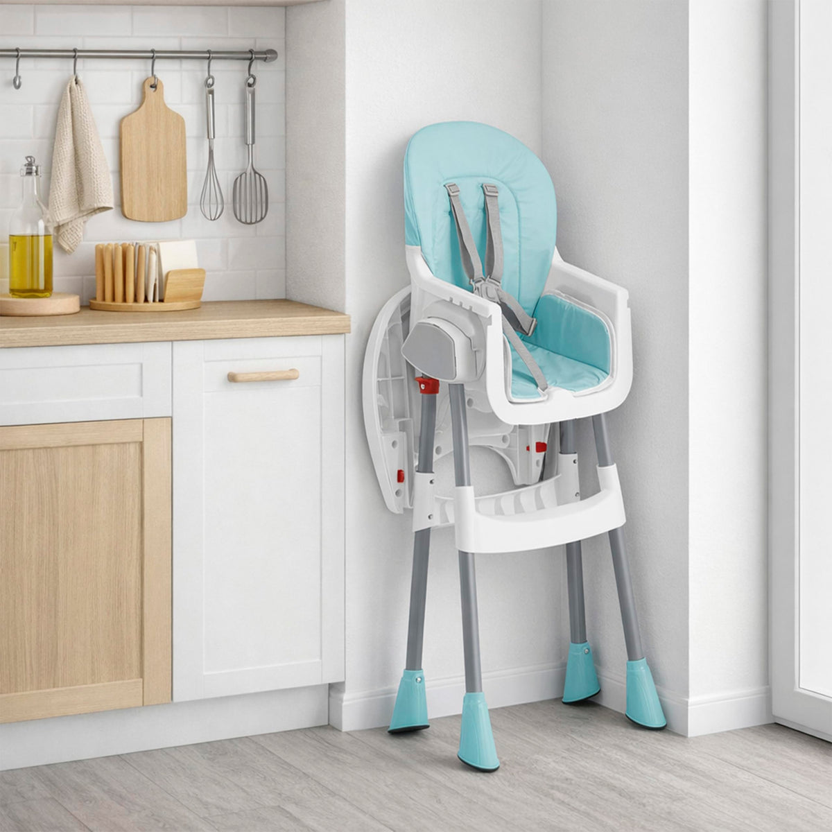 Dream On Me TableTalk 2-in-1 Convertible High Chair, 5-Point Harness, Aqua