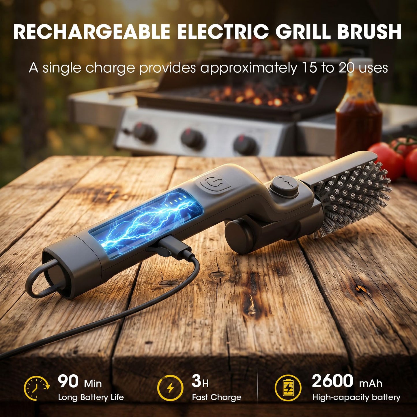 Electric Grill Brush, Electric Grill Cleaner Brush for Outdoor Grill, Cordless Rechargeable BBQ Grill Cleaning Brush, Power Barbecue Grill Brush, Motorized Grill Brush with 3-Speed & Adjustable Angle