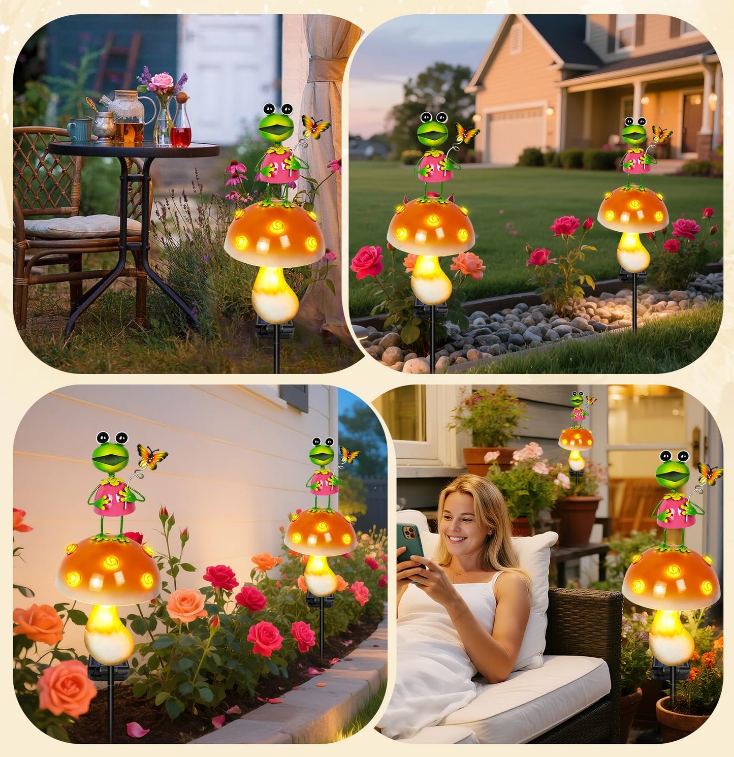 ostritec Solar Garden Lights Outdoor Decor, 36.2" Cute Frog Mushroom Garden Stake Light with Warm LED Glow, Waterproof Metal Yard Ornament for Patio, Lawn, Flower Bed, Gardening Gifts for Mom Grandma
