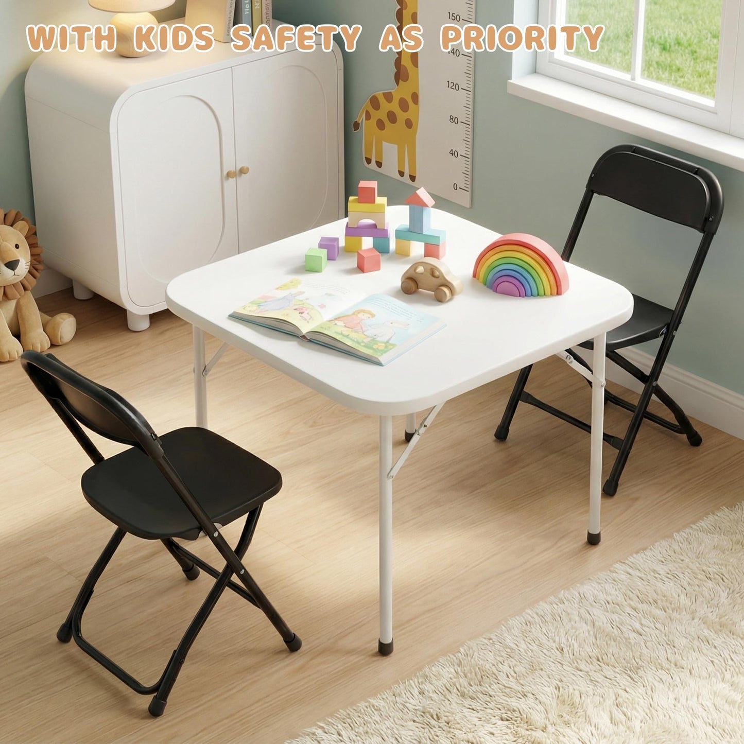 LING RONG 4 Pack Kids Black Plastic Folding Chair with Metal Frame for Toddler&Children, Lightweight and Stackable Foldable Seats for Indoor, Outdoor, Classrooms, Desks, Parties, Events