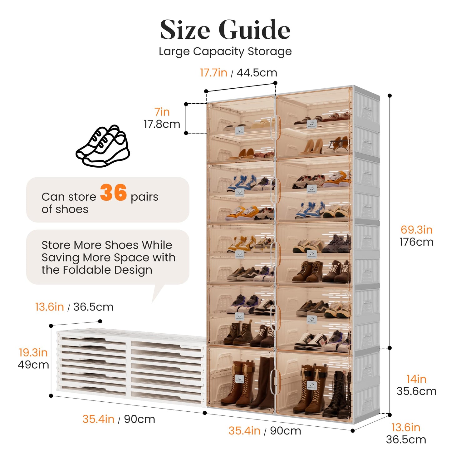 SPIEEK Foldable Shoe Rack Organizer for Entryway with Clear Magnetic Doors - Large Capacity Shoe Cabinet for Boots, Sneakers & All Shoes, Easy Assembly, White 9-Tier 36 Pairs