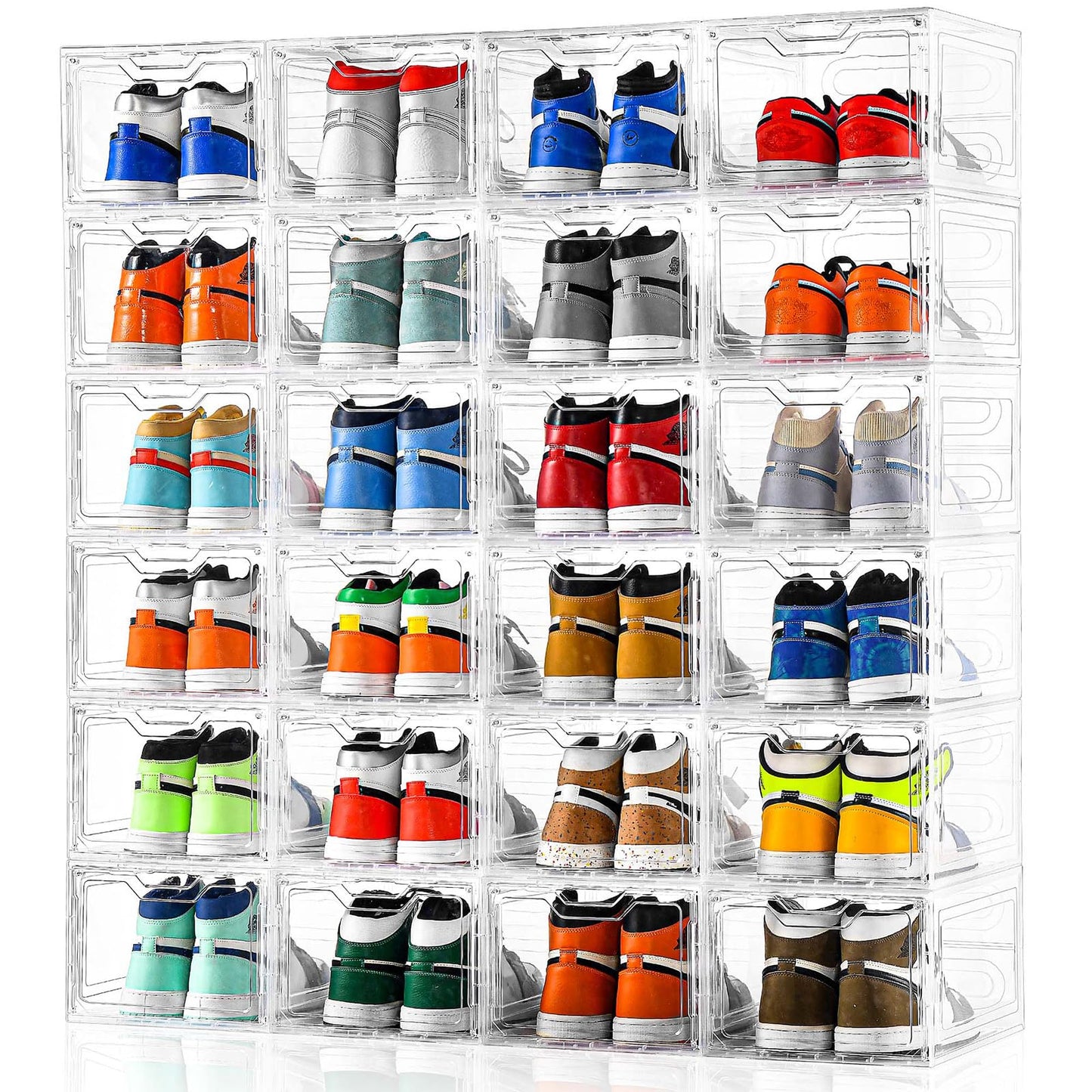 12 Pack Thicken & Sturdy Clear Shoe Storage Organizer with Magnetic Door, Shoe Boxes Clear Plastic Stackable for Closet, Shoe Rack for Sneaker Boot Container, Shoe Cabinet Fit up to US Size 12