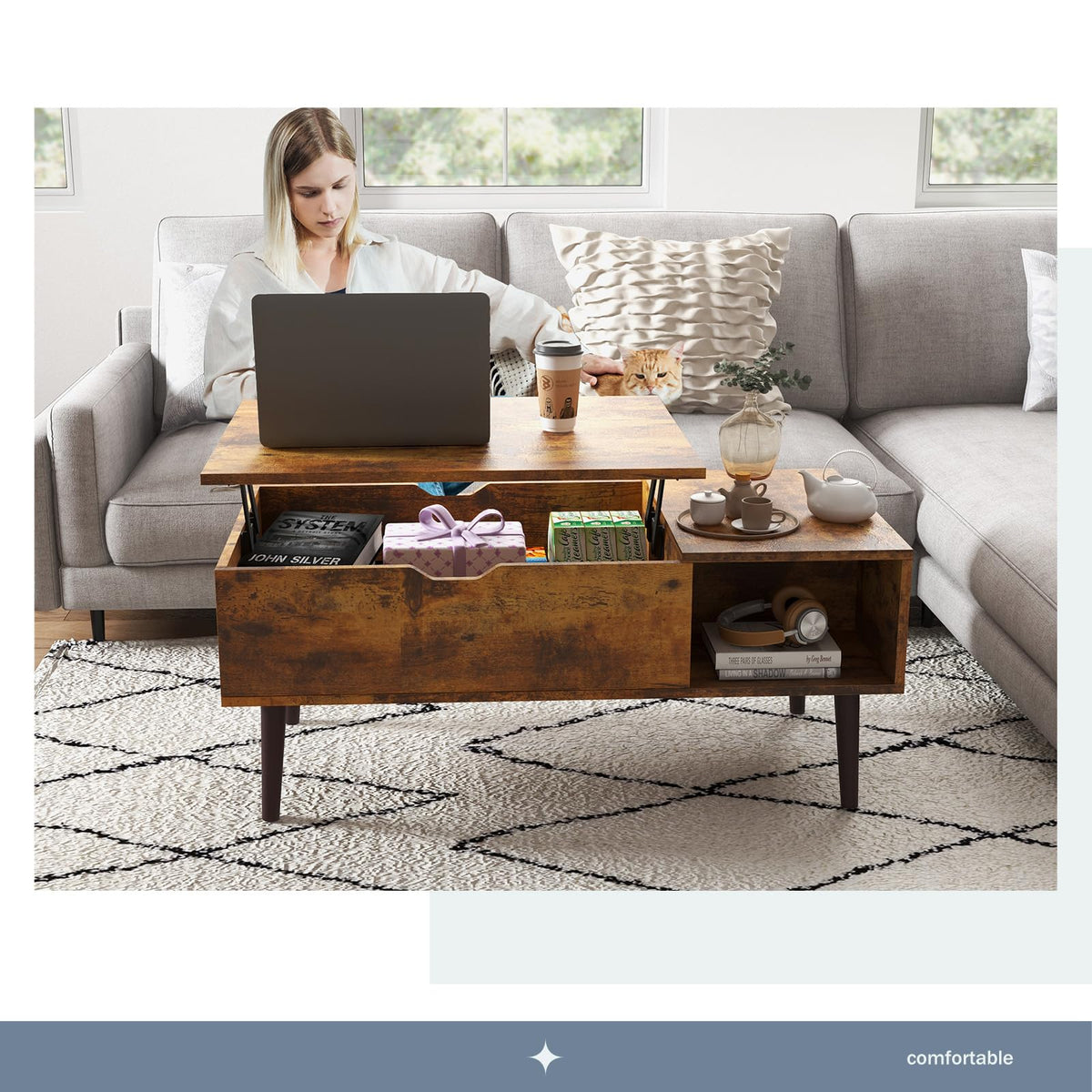 DUMOS Coffee Tables with Storage, Lifting Top for Living Room