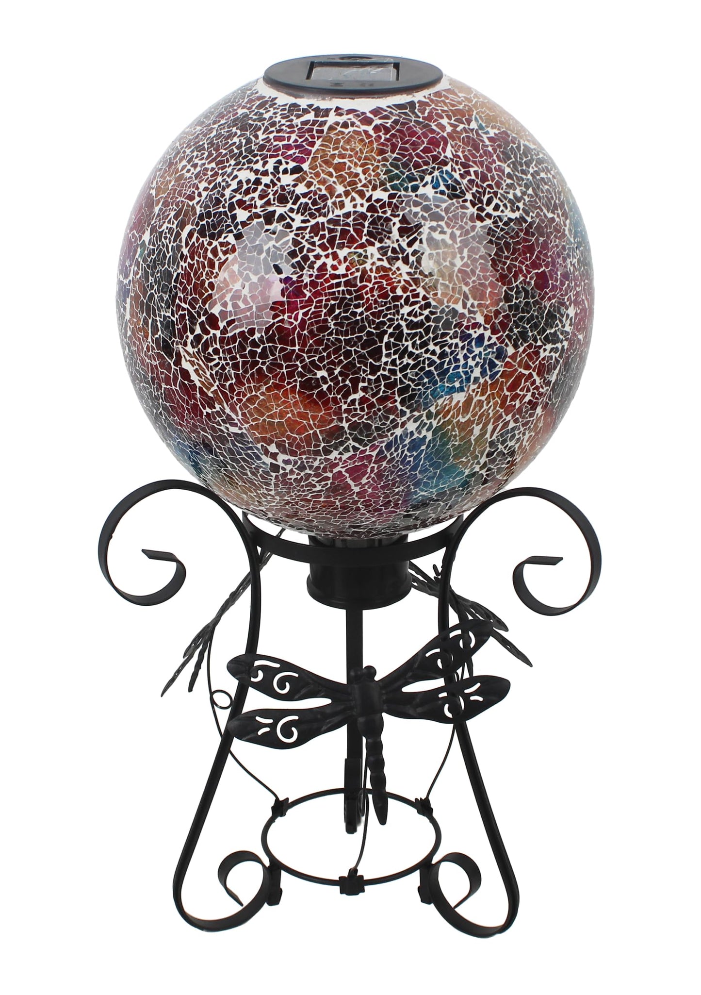 Stargarden Solar Gazing Ball, 10" Mosaic Gazing Ball,Glass Gazing Globe with Metal Stand, Decorative Solar Globes for Patio, Lawn, Garden Decor(Red)