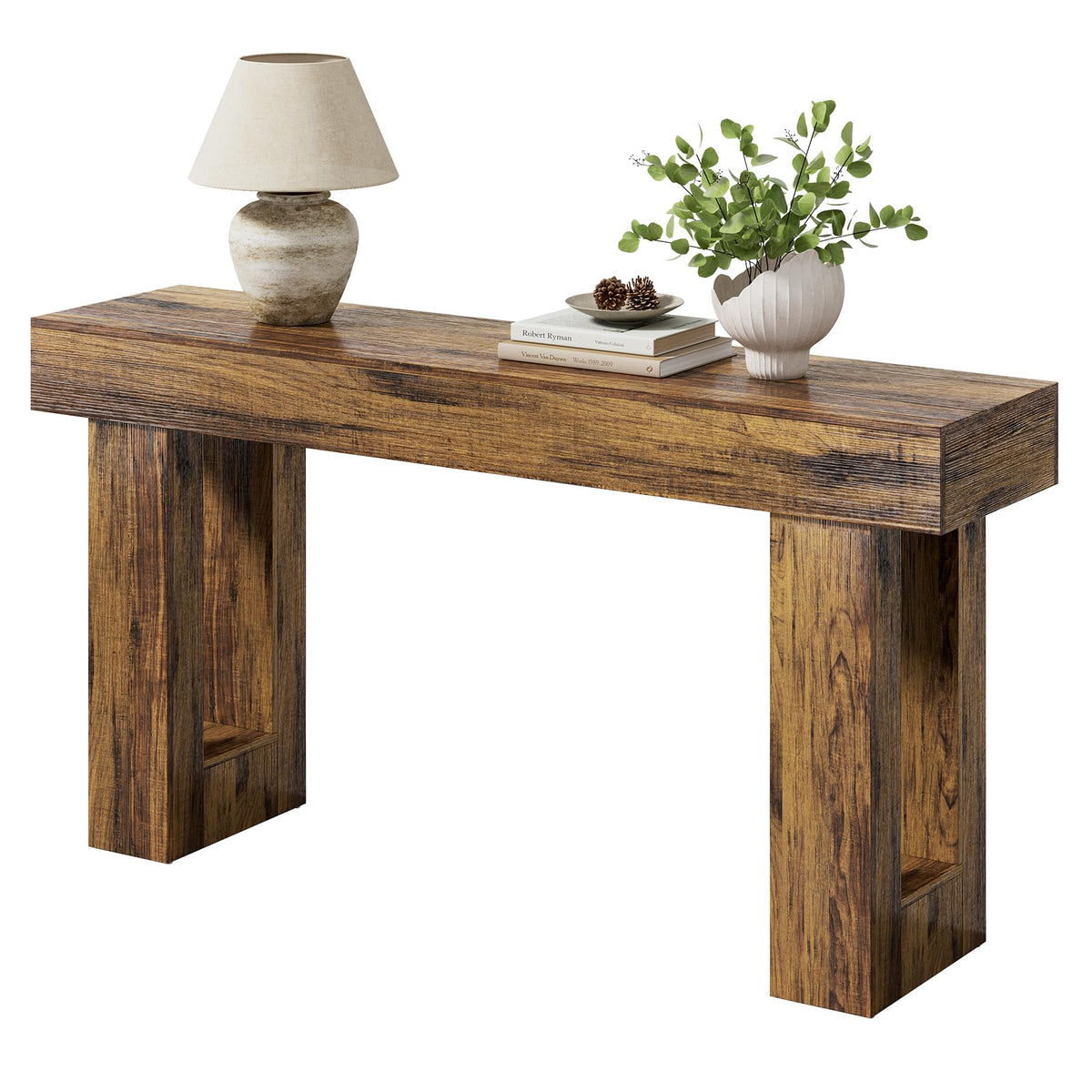 LITTLE TREE 63 Inches Long Sofa Table, Industrial Console Table for Entryway, Wooden Sofa Table for Living Room, Behind Couch Table, Rectangle Hallway Foyer Table for Entrance, Rustic Brown