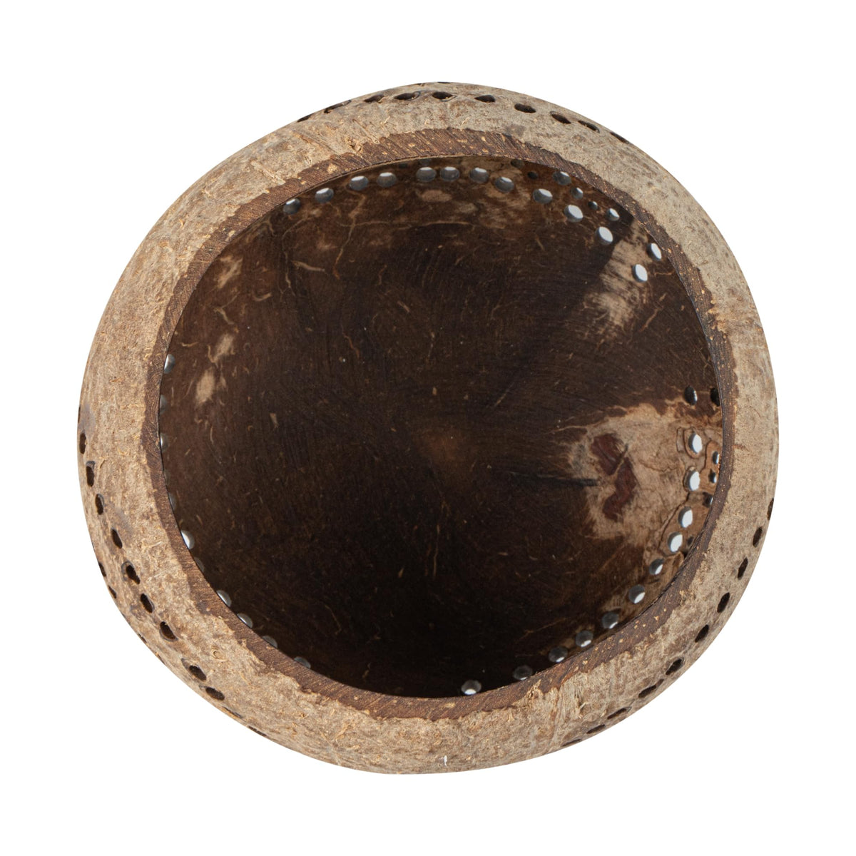 Restaurantware-Coco Casa 4 x 3.3 Inch Coconut Shell Candle Holders, 1 Reusable Tealight Holders - Candle Not Included, Rainbow Pattern, Tan Coconut Bowls For Candles, Handcrafted