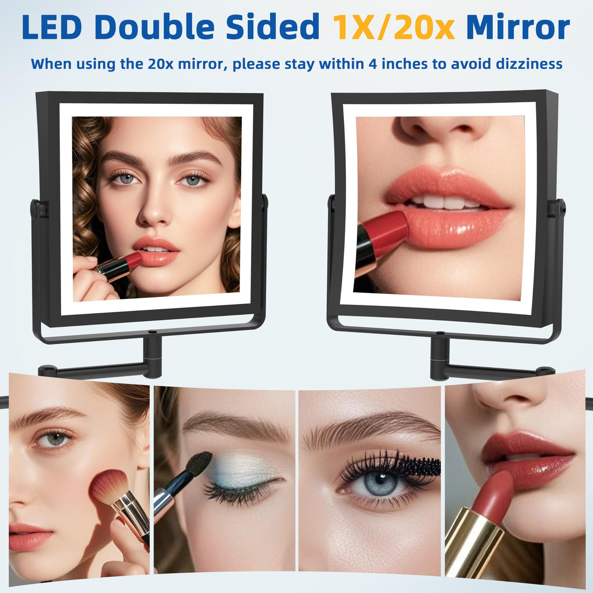 Ruacq Wall Mounted Makeup Mirror with Lights 1X/10X Dual Sided Matte Black