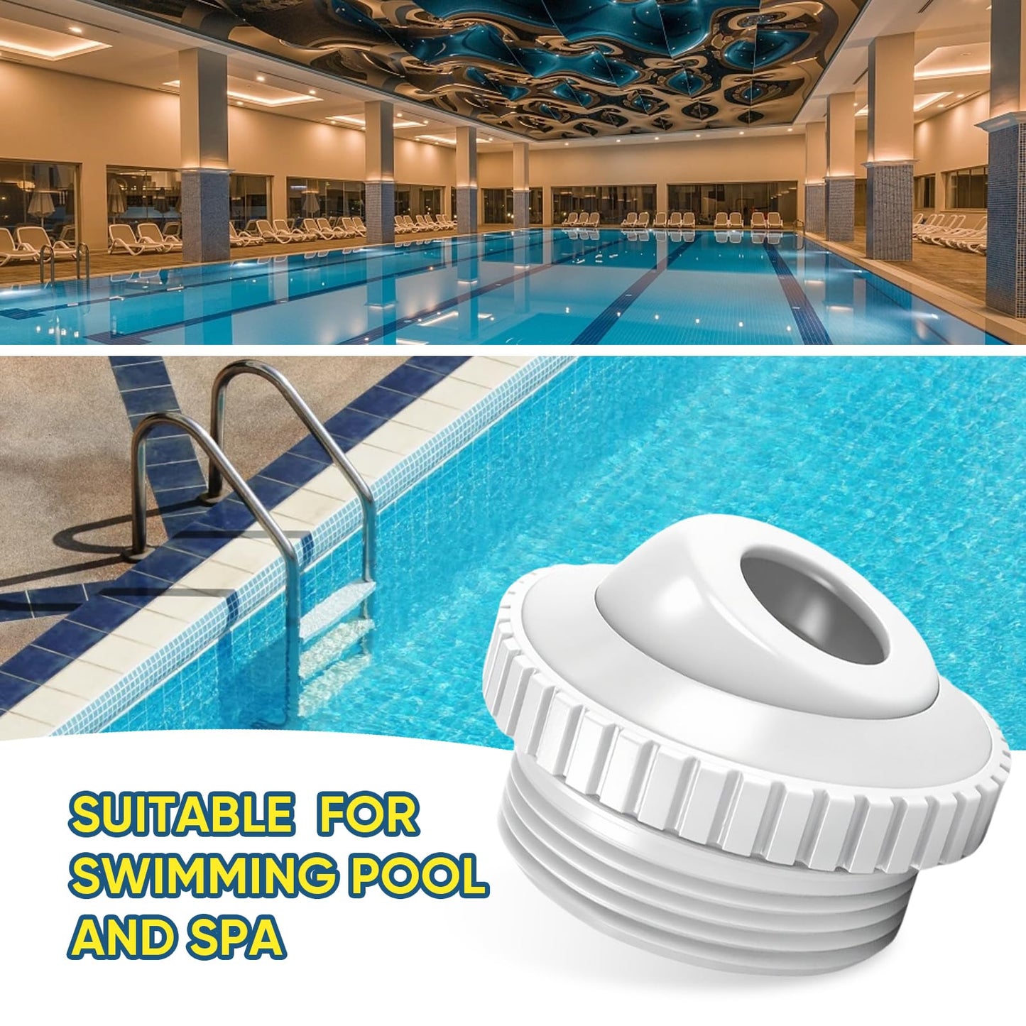Qryuvfek 2 PCS Pool Directional Jet Nozzles, 3/4 Inch Adjustable Flow Eyeball Inlet Jet, Spa and Pool Return Jet Fittings, Compatible with 1-1/2 Inch MIP Thread, Pool Cleaning Accessories
