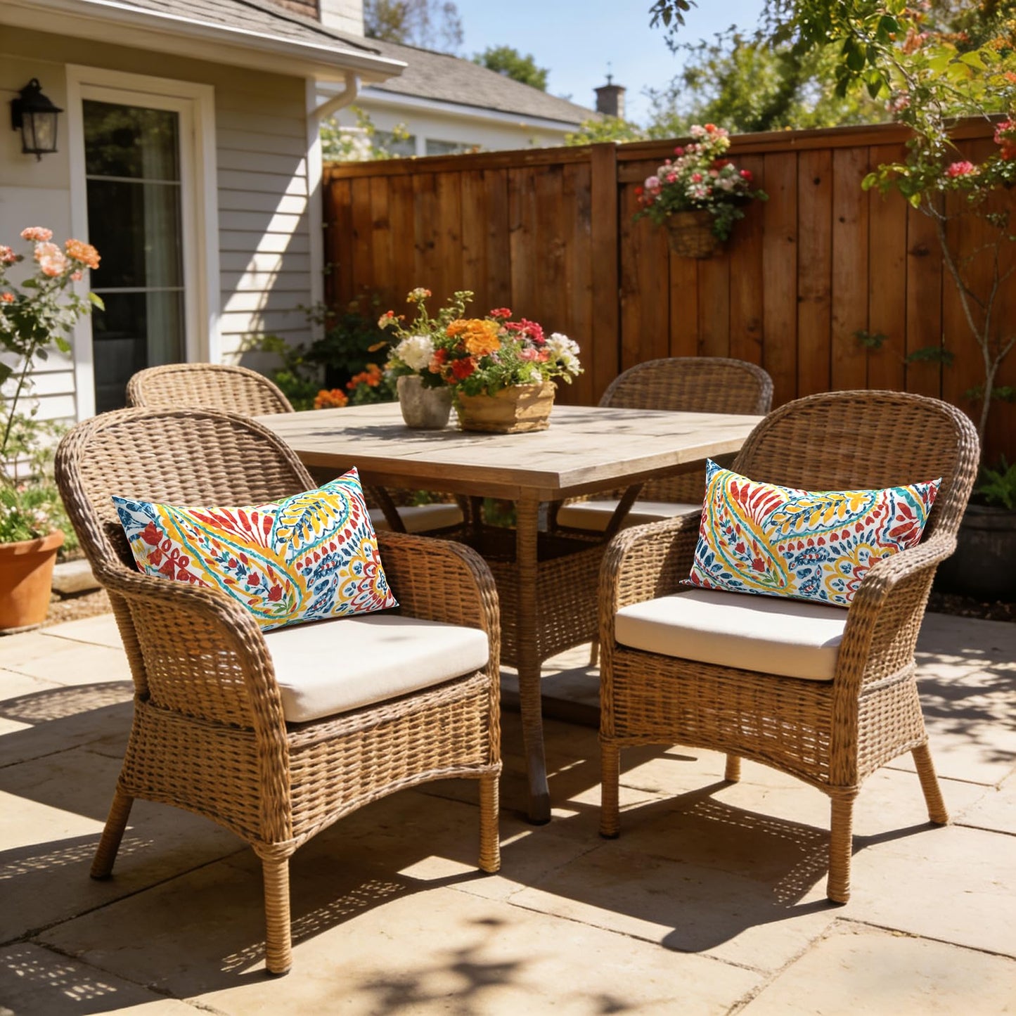 LVTXIII Set of 2 Patio Lumbar Pillows, 12”x20” Fade Resistant Outdoor Lumbar Pillow with Inners, Fluffy Decorative Garden Lumbar Cushions for Home Patio Coach Sofa Use, Paisley Multi