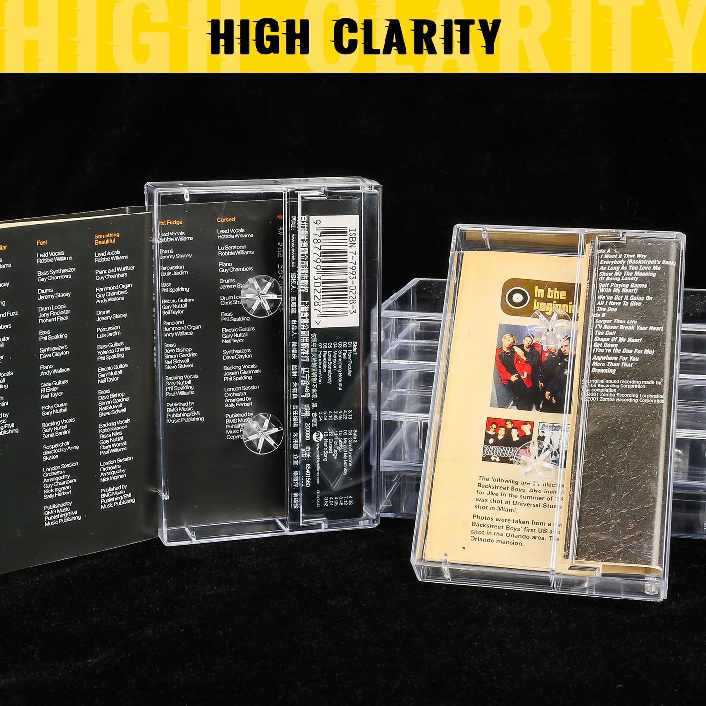 T WaveTree 50-Pack Audio Cassette Storage Cases - Clear Plastic Cassette Tape Cases - Audio Storage Solution 4.28" L x2.75 W x0.6 H