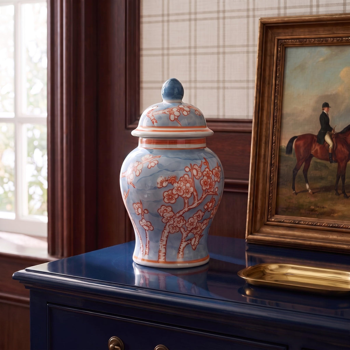Creative Co-Op Decorative Ceramic Ginger Jar with Domed Lid, Light Blue