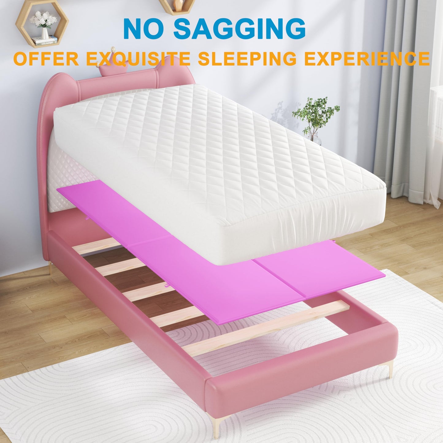 Prodature Twin-Bunkie-Board(38''x75'') 0.5 inch Low Profile Under Mattress Foldable-Bed-Board to Prevent Sagging with Heavy-Duty Solid Steel Frame Design,Noise Free